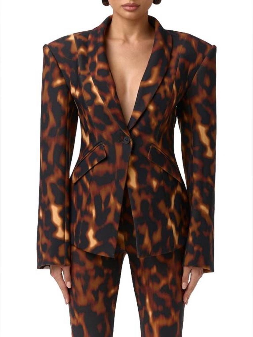 Naked Wardrobe Animal Print Ponte Blazer Tortoise